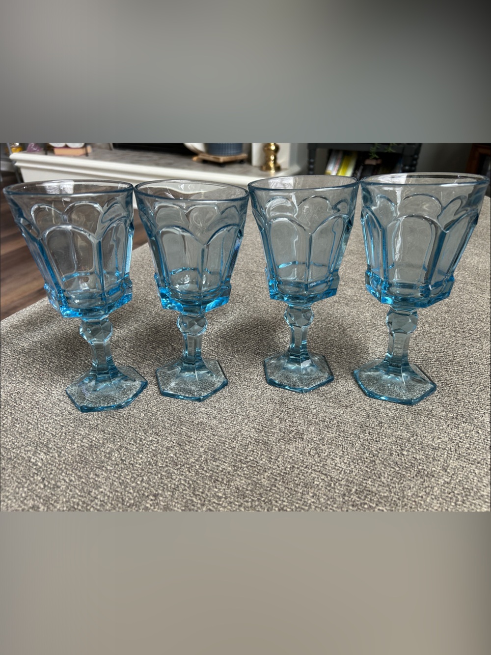 Set of 4 Vintage Blue Pressed Glass Goblets - Classic Home Accents